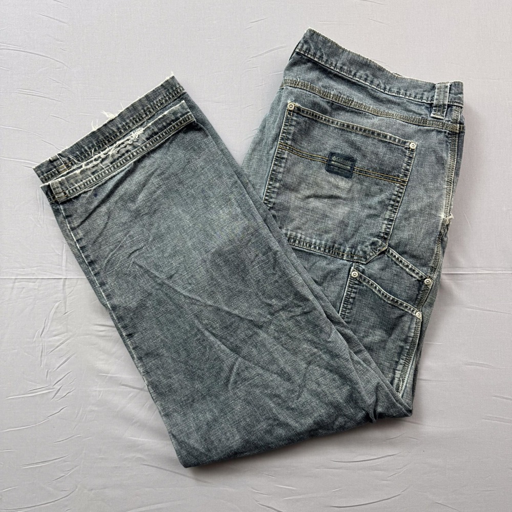 Columbia Mens Carpenter Jeans Blue Faded Workwear Pants 44x32 Utility Straight